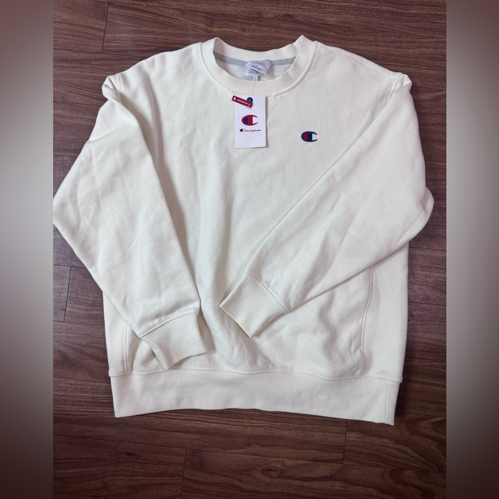 Champion Iconic Crew Pullover Sweatshirt Cream Women Large
